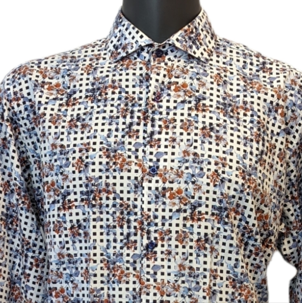 7 Downie St Floral Checkerboard Button Front Dress Shirt XL